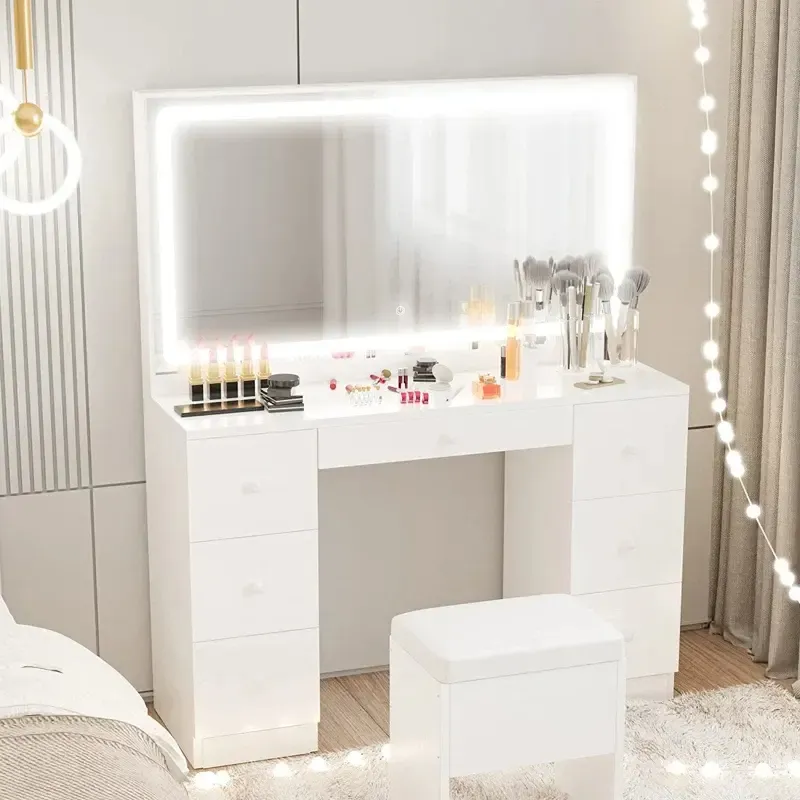 Modern Bedroom Living Room Vanity LED Mirror Storage Wooden Design Makeup Vanities