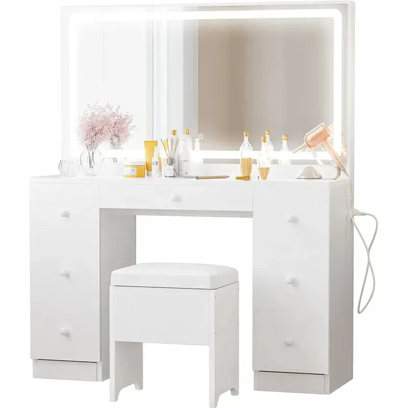Particle Board Wood Panel Lighted Mirror Vanity Modern Storage Makeup Vanities