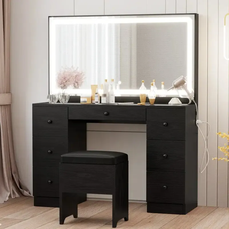 Modern Living Room Bedroom Vanity LED Lighted Mirror Storage Furniture Makeup Vanities