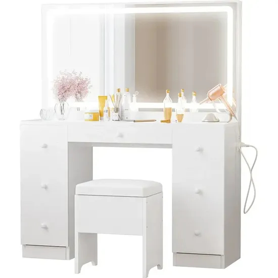 Particle Board Wood Panel Lighted Mirror Vanity Modern Storage Makeup Vanities