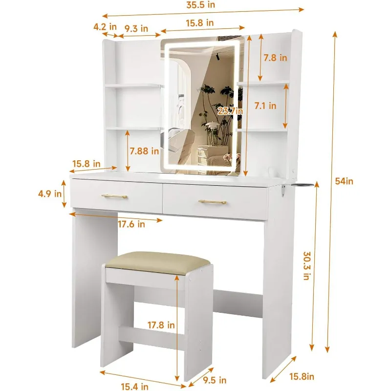 Living Room Adjustable Mirror Dressing Table Modern Style Makeup Vanities