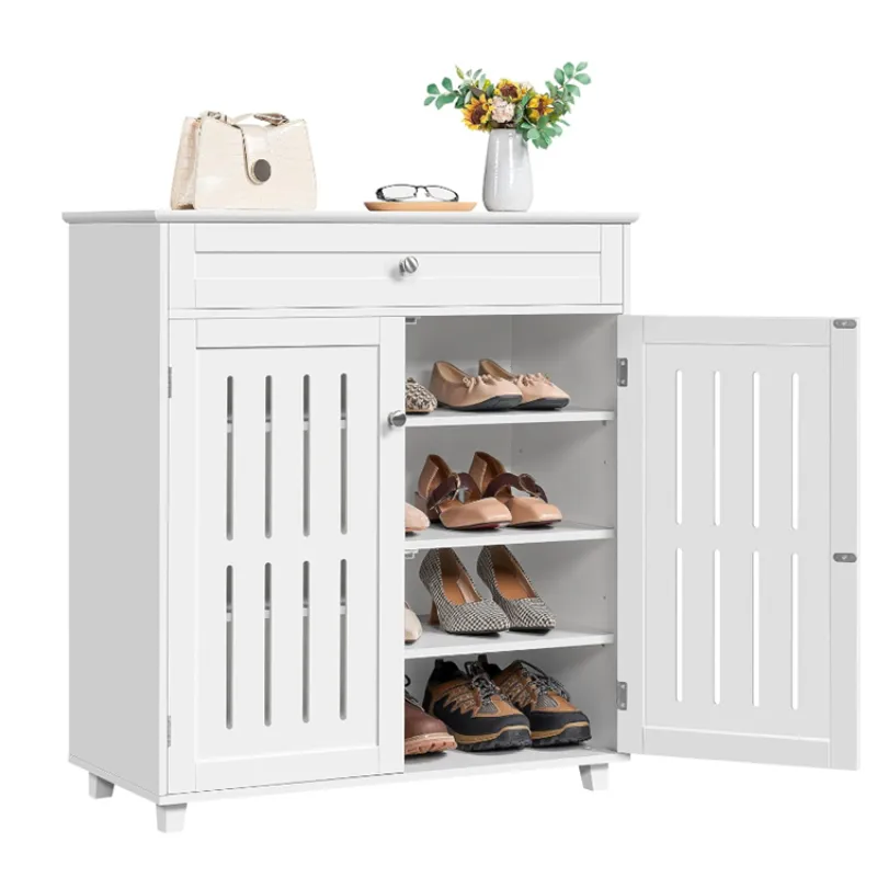 Contemporary Solid Wood Shoe Cabinet Custom Color Living Room Storage Shoe Racks