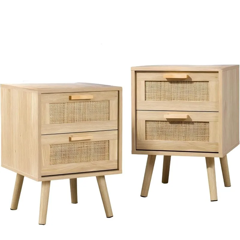 Natural Finish Bamboo Bedside Table Adjustable Modern Furniture Nightstands