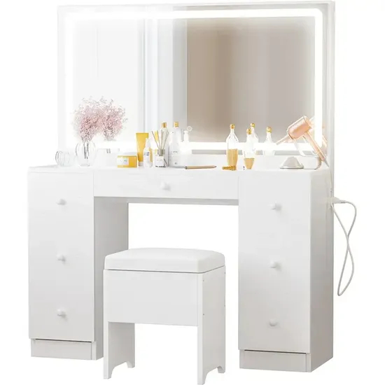 Modern Bedroom Vanity Lighted Mirror with Storage Particle Board Makeup Vanities
