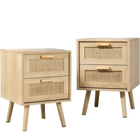 Adjustable Storage Nightstand Solid Bamboo Natural Color Modern Nightstands