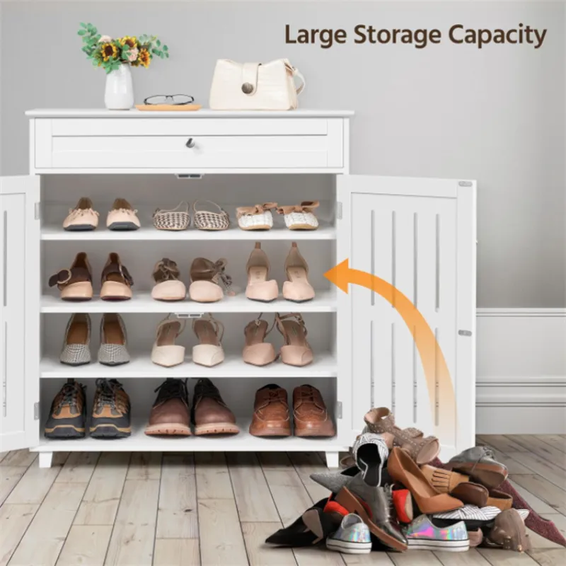 Contemporary Solid Wood Shoe Cabinet Custom Color Living Room Storage Shoe Racks
